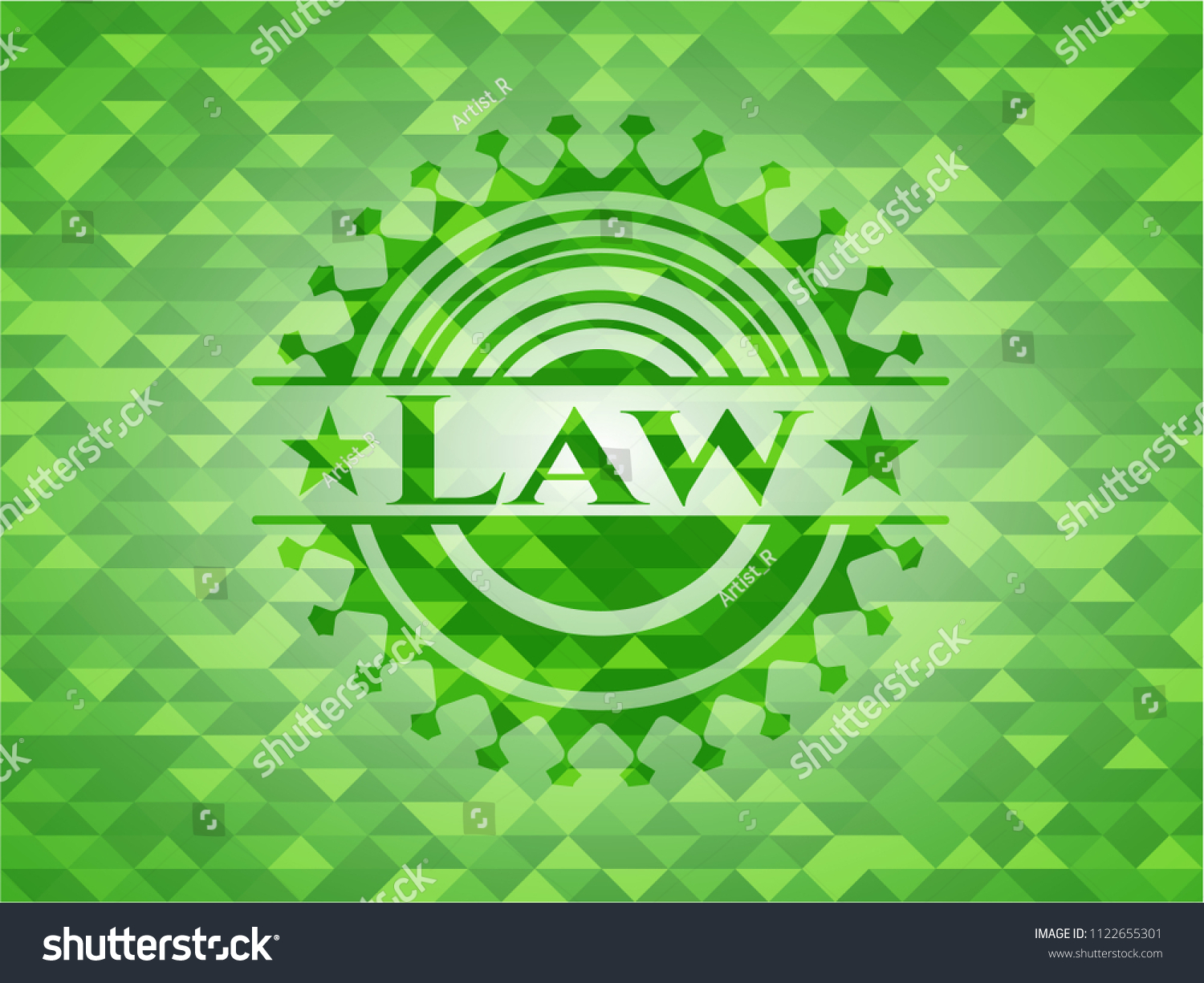 Law realistic green emblem. Mosaic background Royalty Free Stock Vector 1122655301