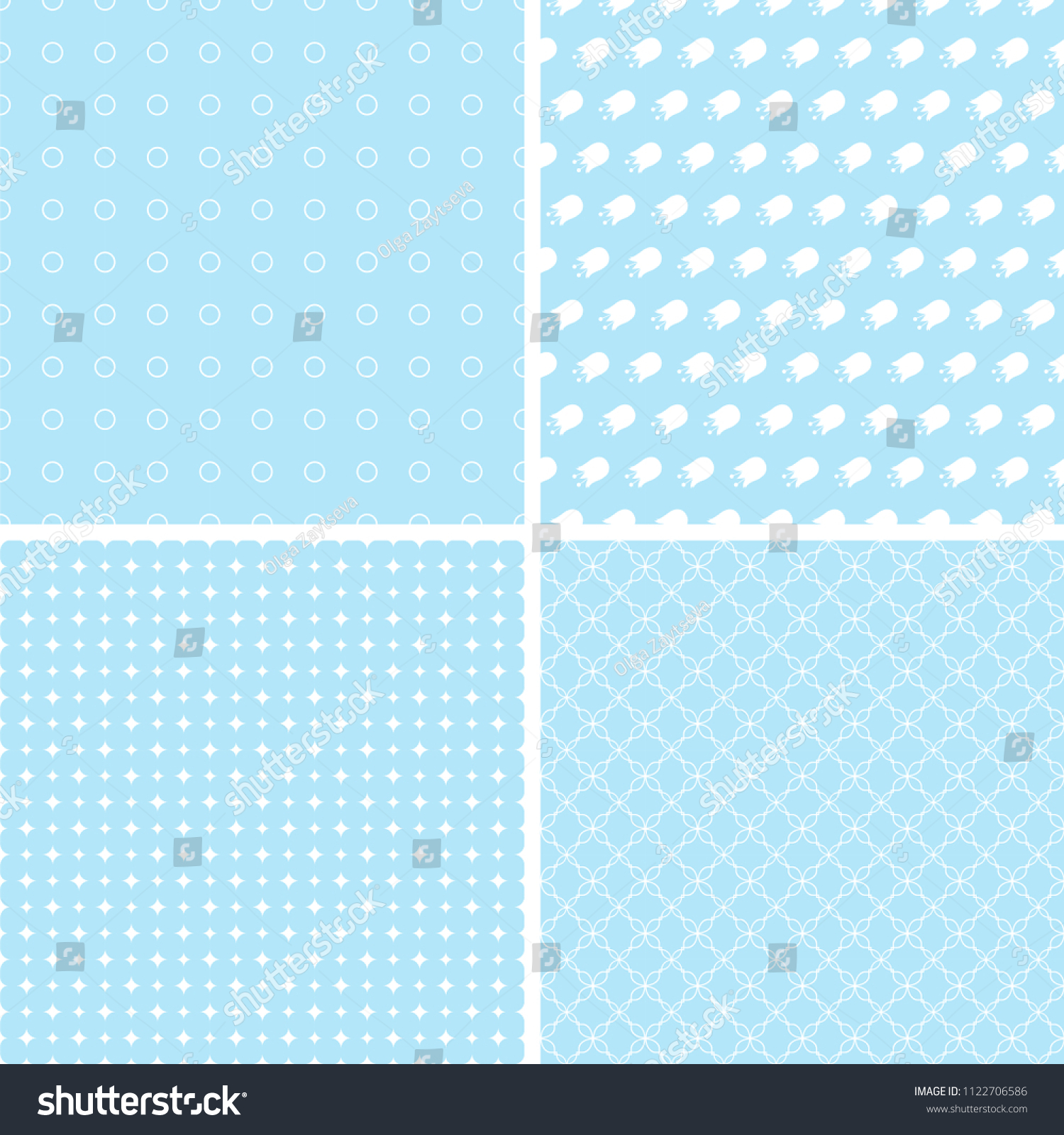 Different Blue And White Seamless Patterns Set - Royalty Free Stock 