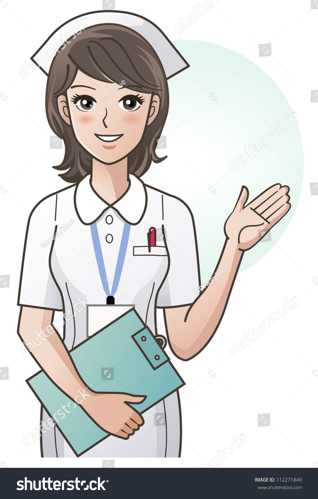Young pretty nurse providing information, - Royalty Free Stock Vector
