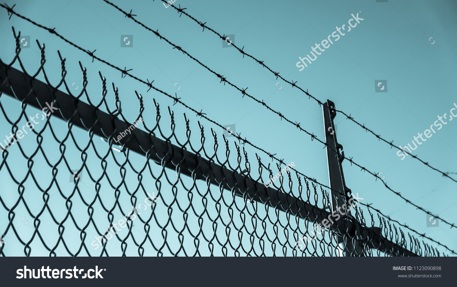 Barbed wires and steel wire mesh fence #1123090898