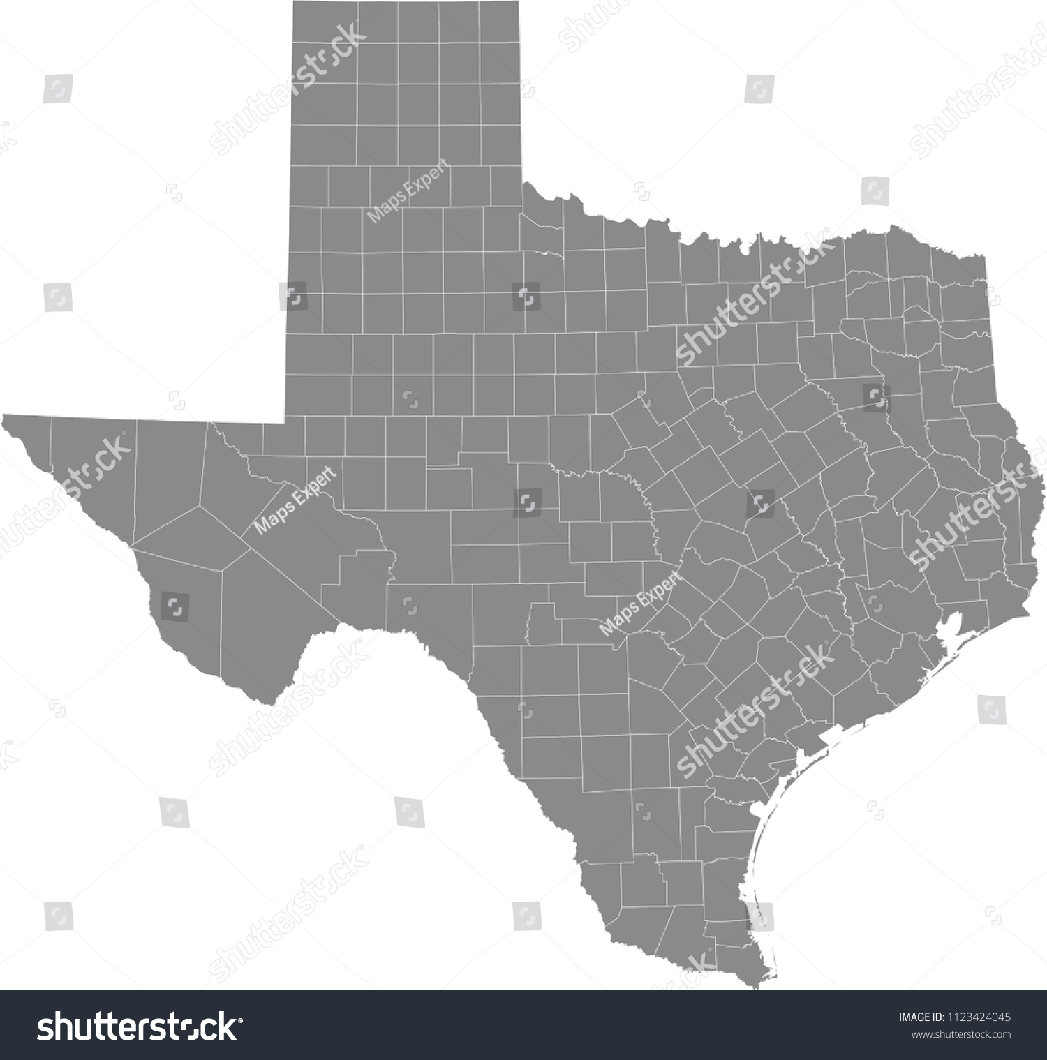 Texas Counties Map Vector Outline Gray Royalty Free Stock Vector Avopix 1123424045