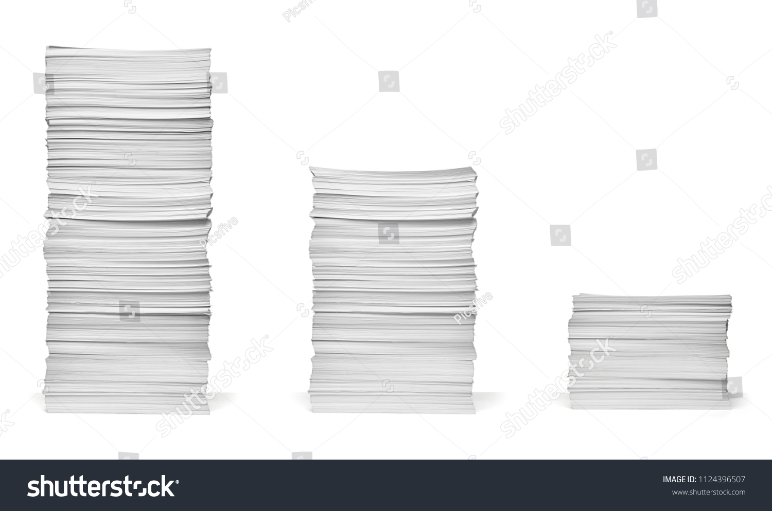 collection of various  stack of papers on white background. each one is shot separately #1124396507