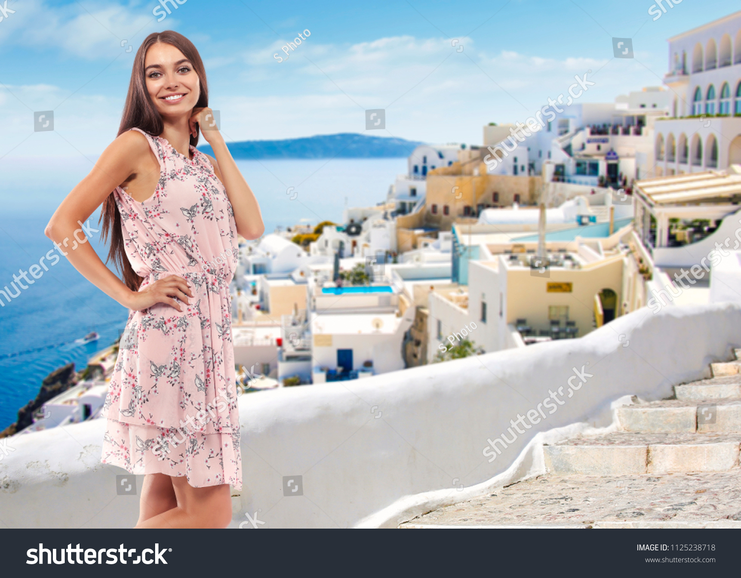 Summer time and woman in Greece  #1125238718