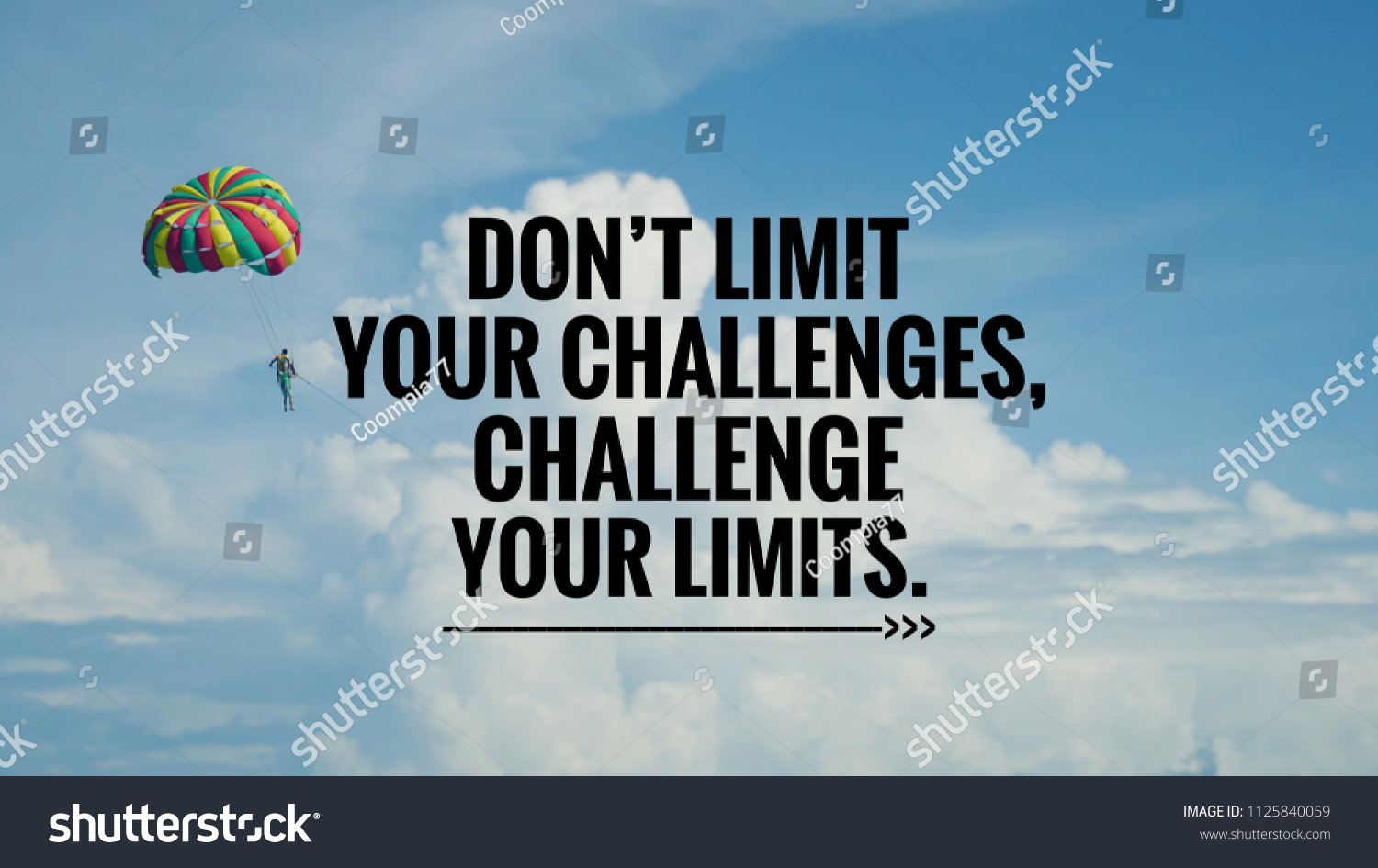 Motivational and inspirational quote - Don’t limit your challenges, challenge your limits. With vintage styled background. #1125840059