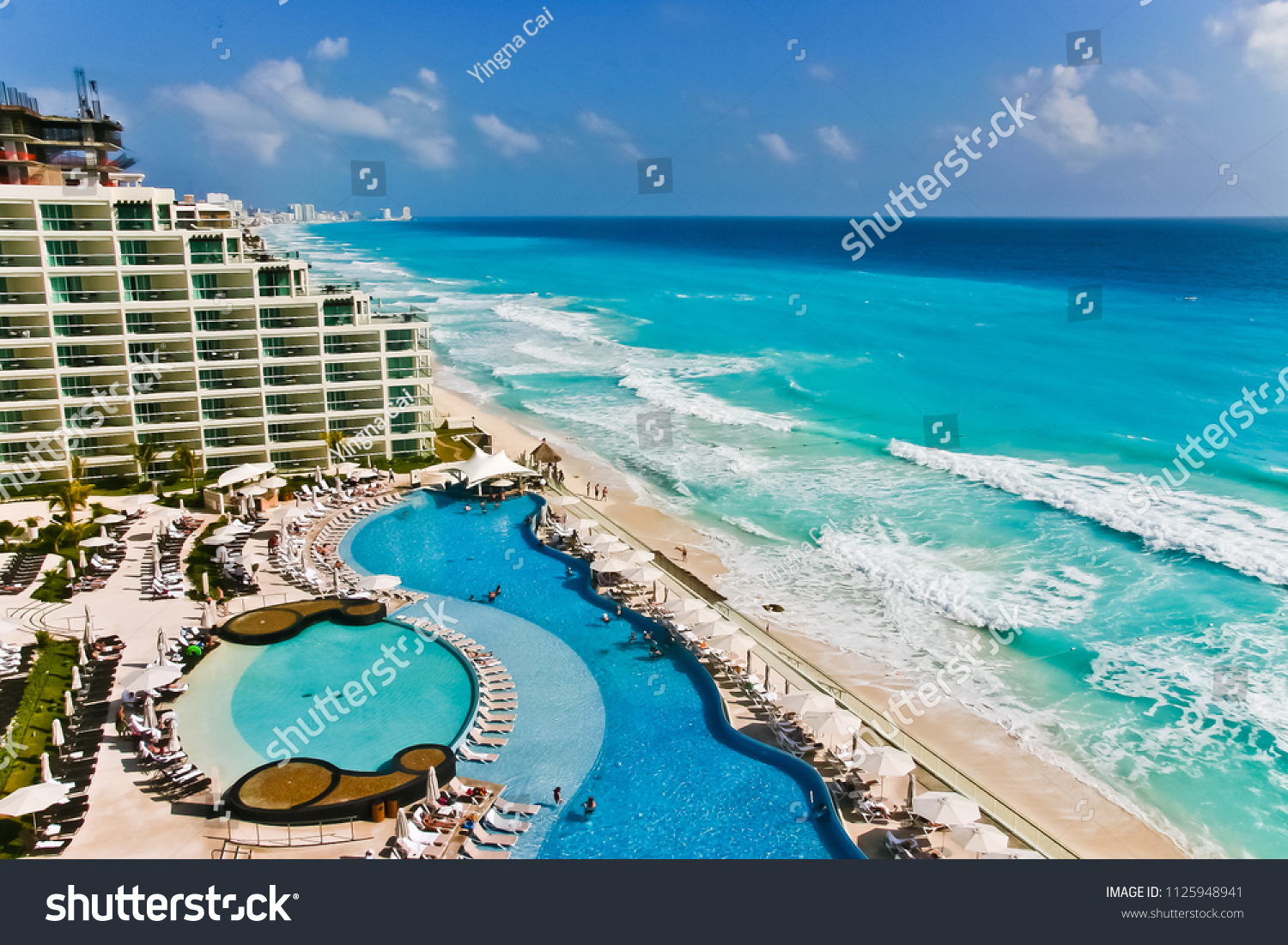 aerial view of coastline of cancun mexico #1125948941