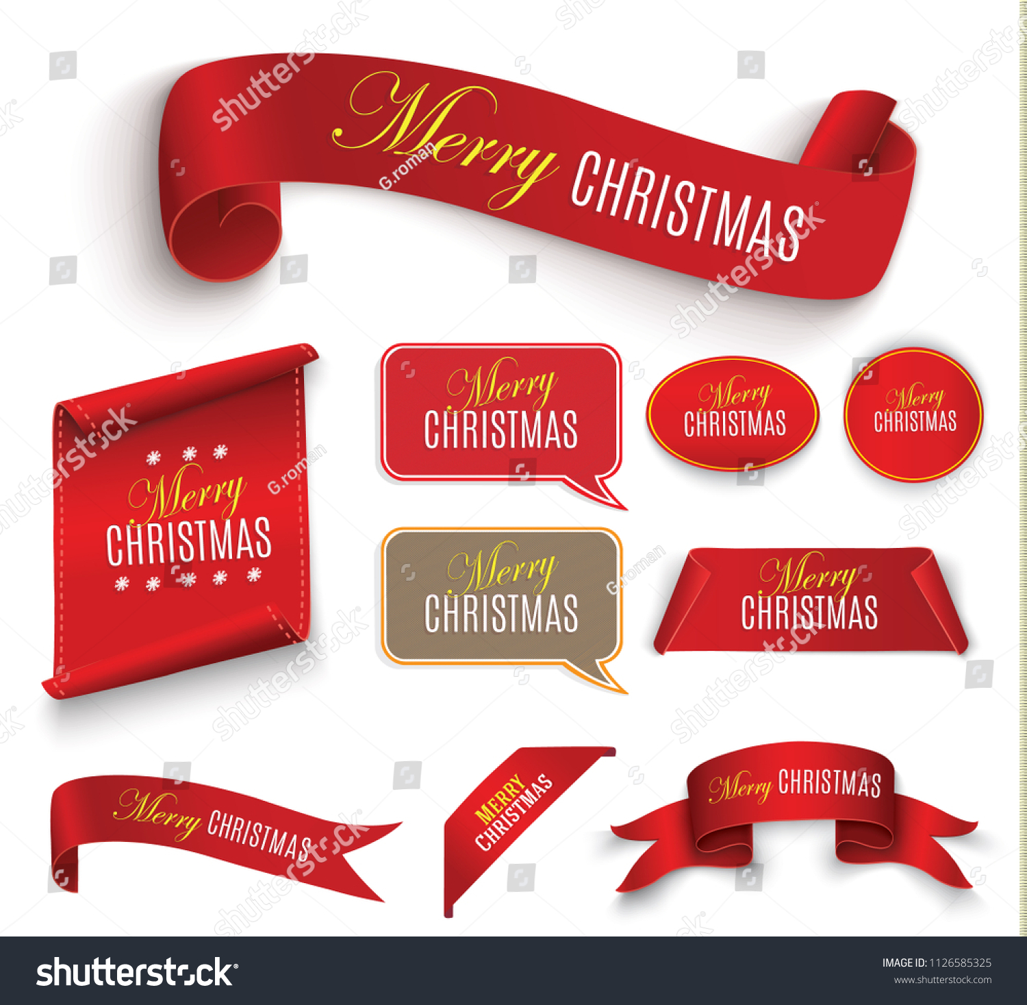 Scroll Red, Merry Christmas. realistic paper banners. Banner with a congratulation. Vector illustration. #1126585325
