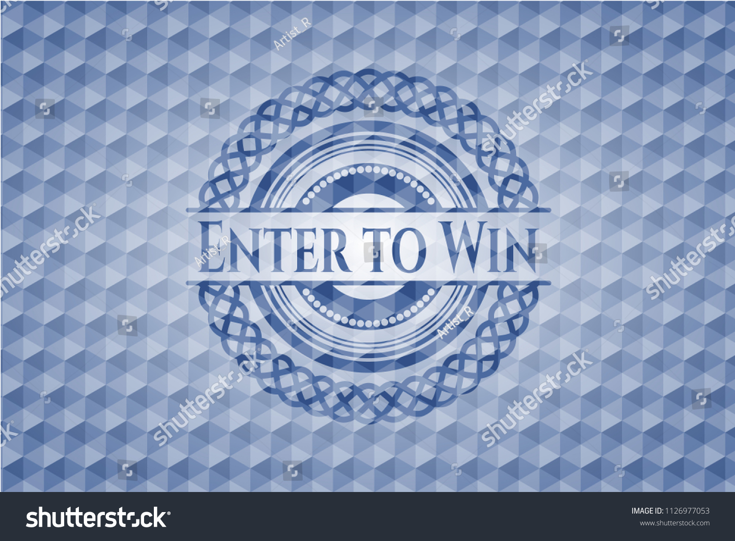 Enter to Win blue polygonal badge. - Royalty Free Stock Vector