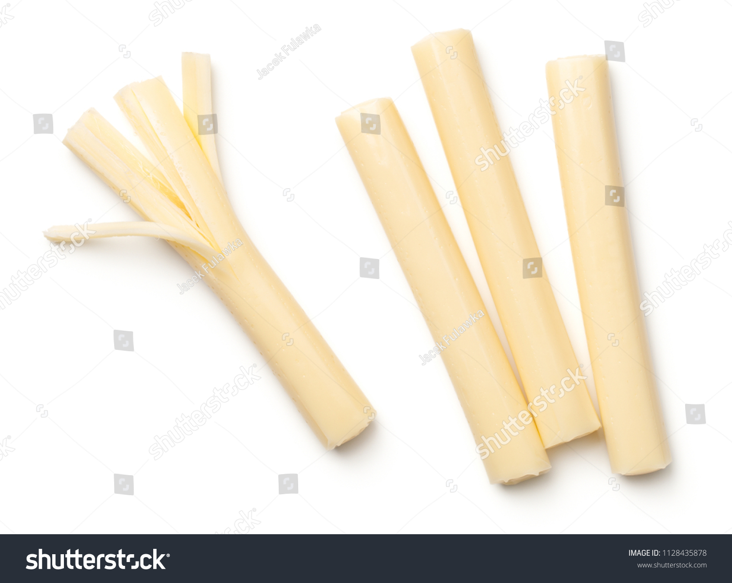 String cheese isolated on white background. Top view #1128435878
