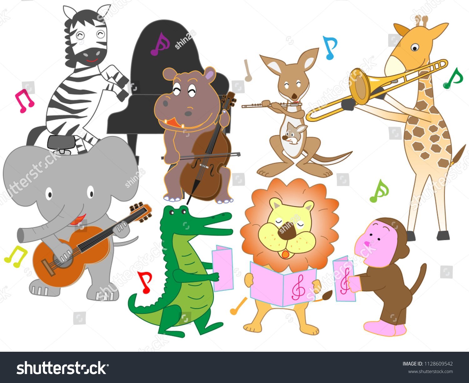 Animals are playing instruments and singing - Royalty Free Stock Vector ...