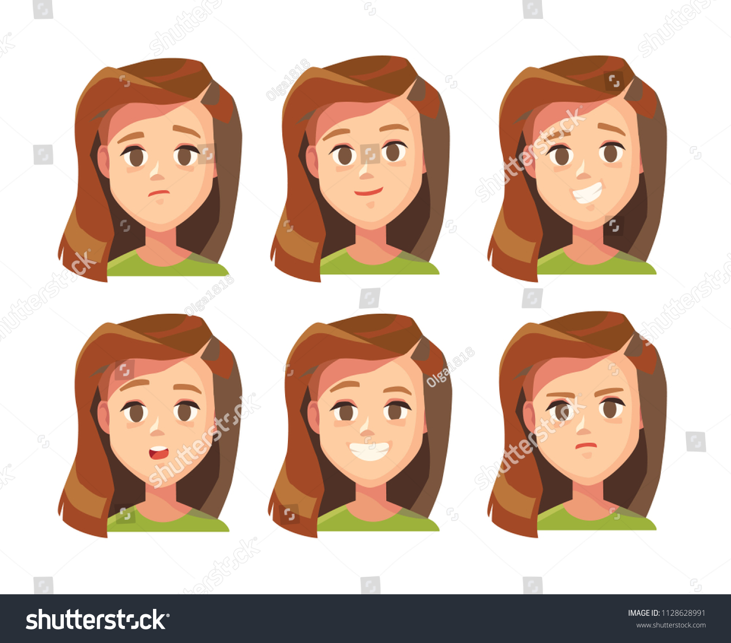 Set of cute female face expressions. collection - Royalty Free Stock ...