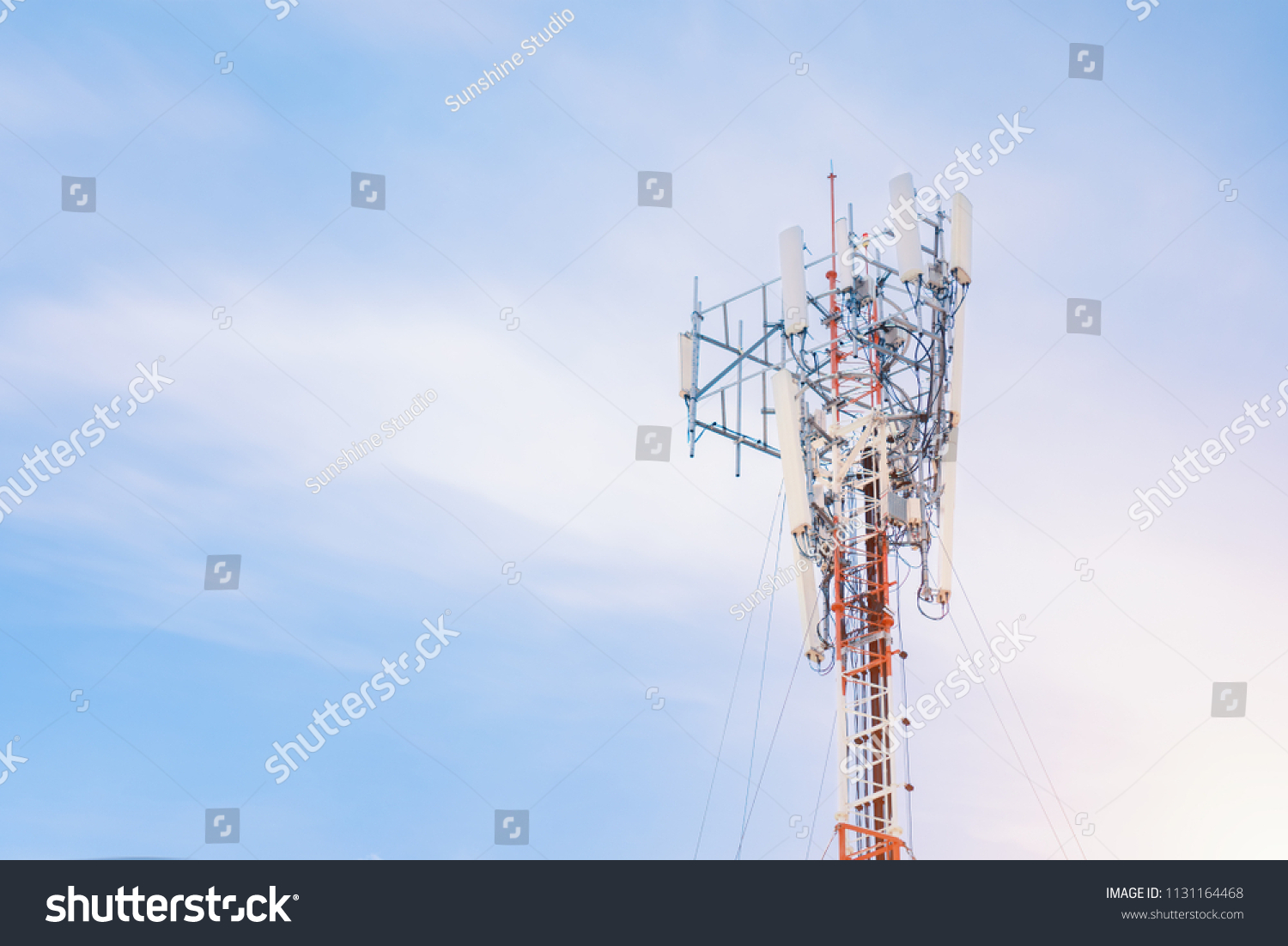 Telecommunication (5G,4G) post with copy space.Cellular telephone network.
Signaling station.Development of communication in city.Digital wireless connection system.Antenna. Technology #1131164468