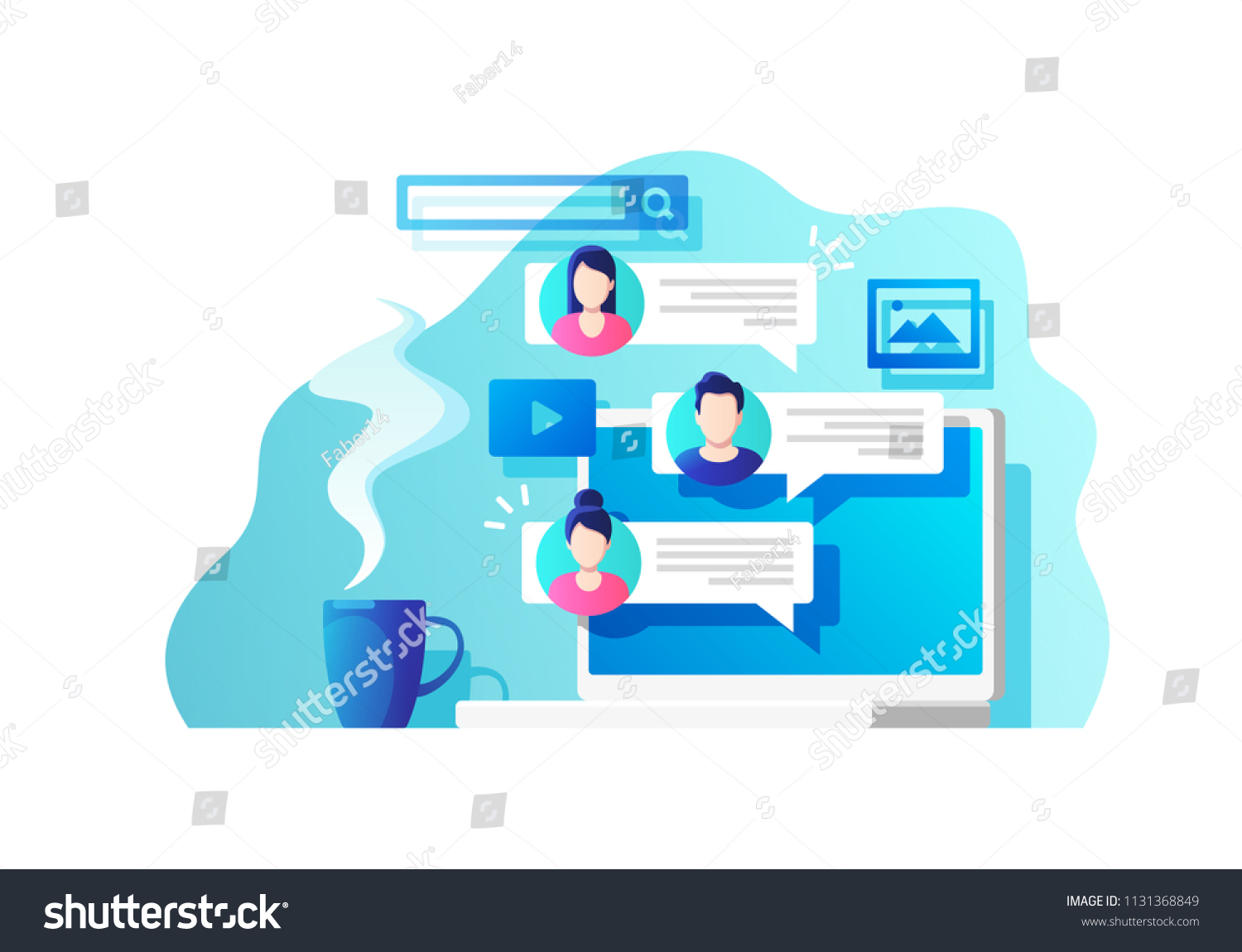 Communication, dialog, conversation on an online forum and internet chatting concept. Vector illustration. #1131368849