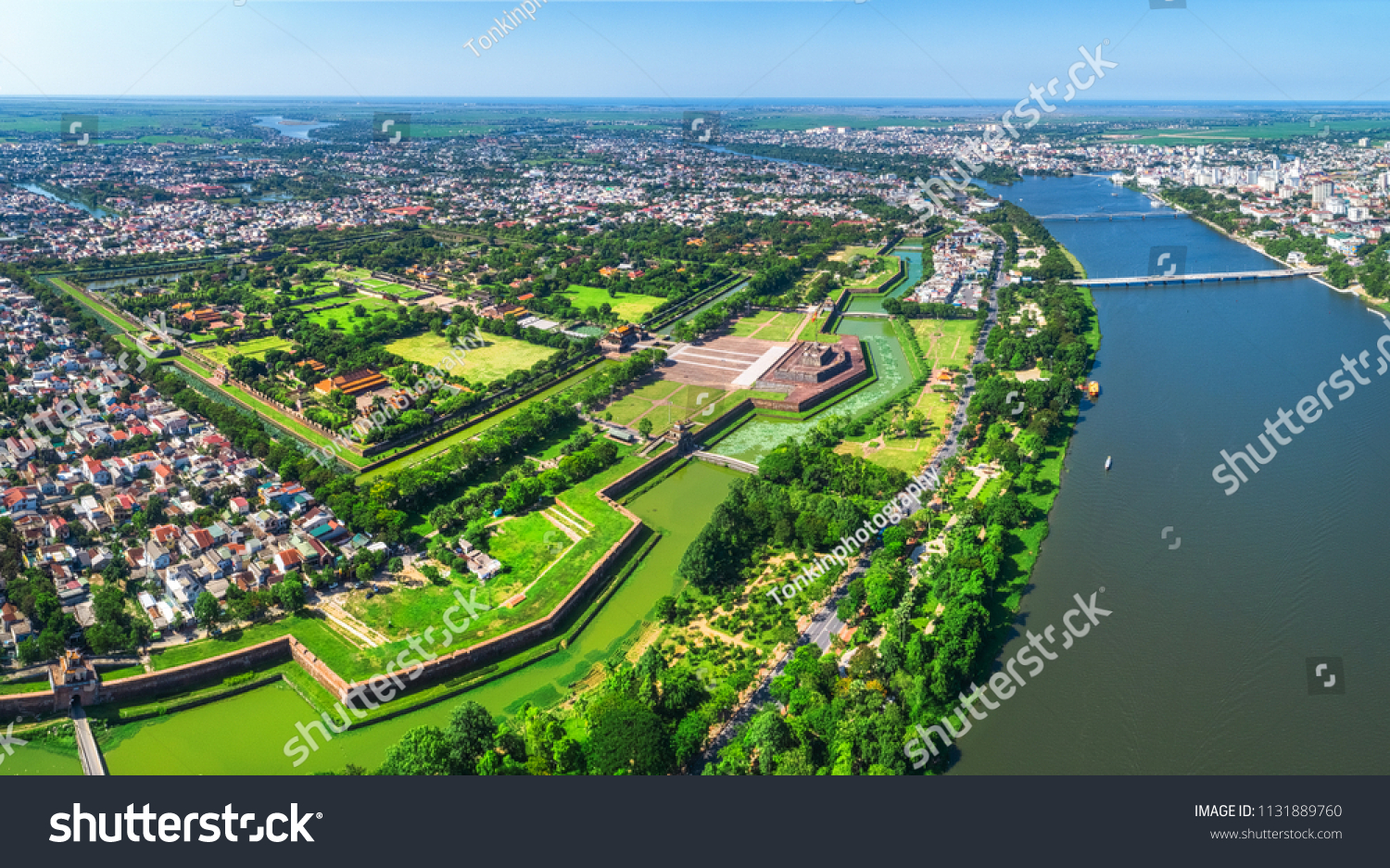 Aerial view of the Hue Citadel in Vietnam. Imperial Palace moat,Emperor palace complex, Hue Province, Vietnam #1131889760