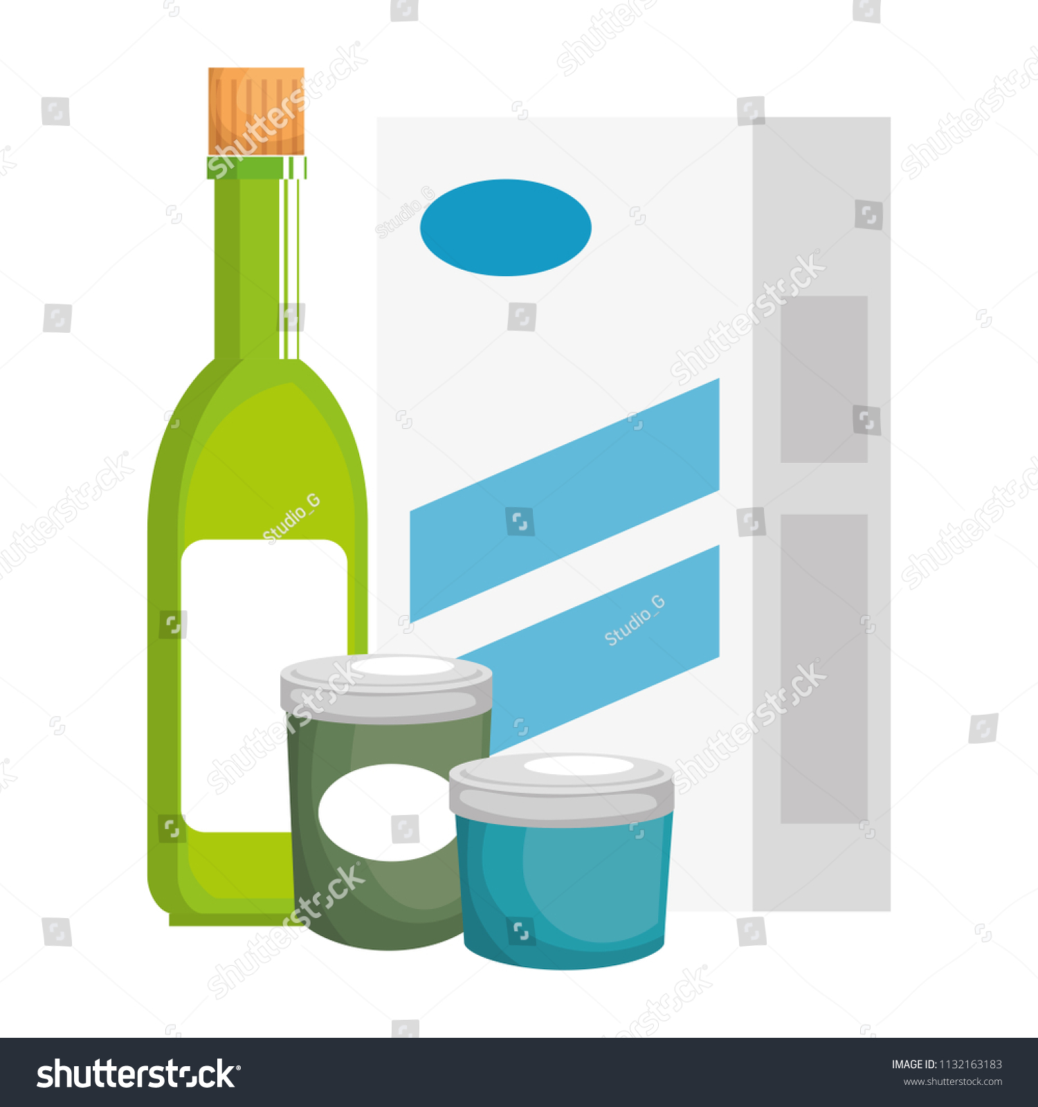 wine bottle and ingredients culinary Royalty Free Stock Vector