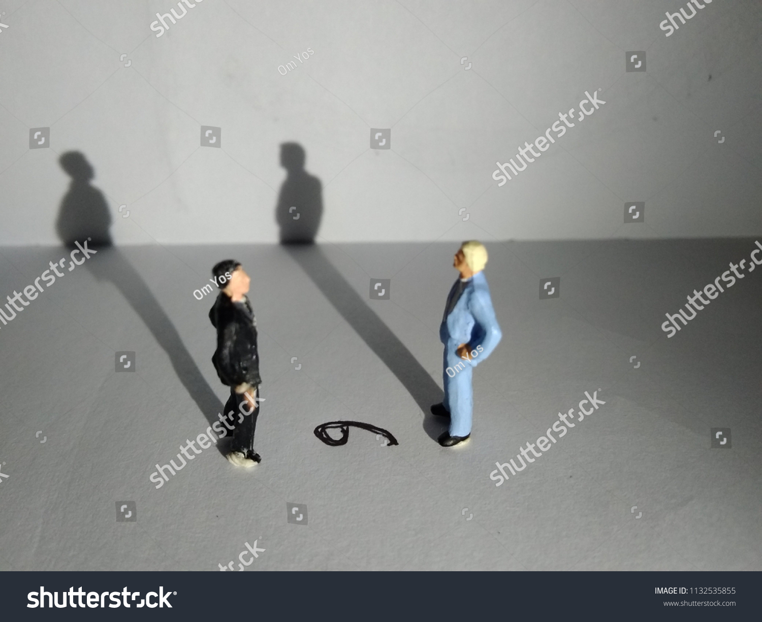 illustration,  different perspective makes another value,  standing businessman mini figure toys facing number six or nine #1132535855