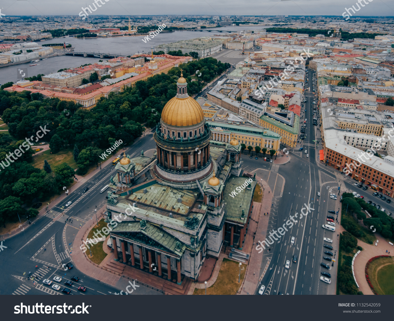Famous Cathedral in St Petersburg on Isaac Square. Aerial view. Sights for tourists. Russian monuments and places of interest #1132542059