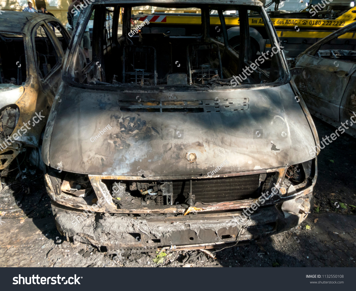 Berlin, Germany - June 16, 2018: Completely burnt out cars #1132550108