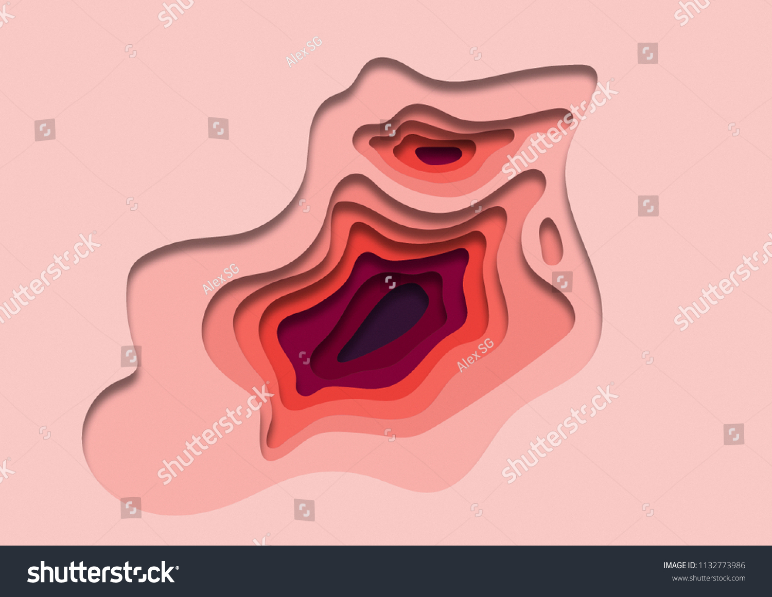 Abstract layered background cut out of colored paper in soft pink tones. Handmade. Concept design pattern for wallpaper, postcard, background. Flat lay, top view. #1132773986