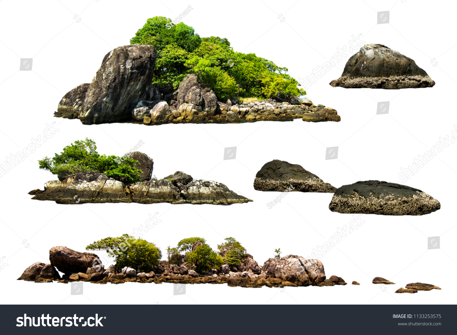 The trees. Mountain on the island and rocks.Isolated on White background #1133253575