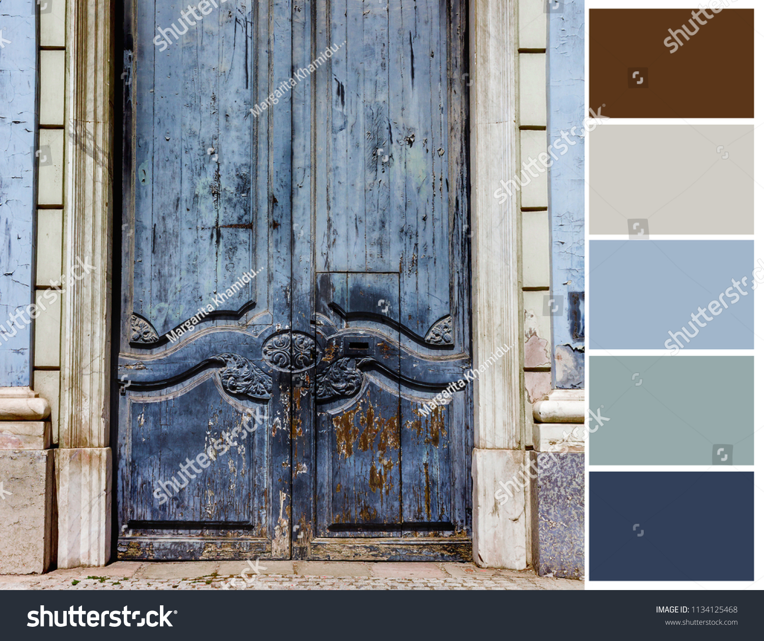 Color palette. Color theory and mixing. Vintage door background. #1134125468