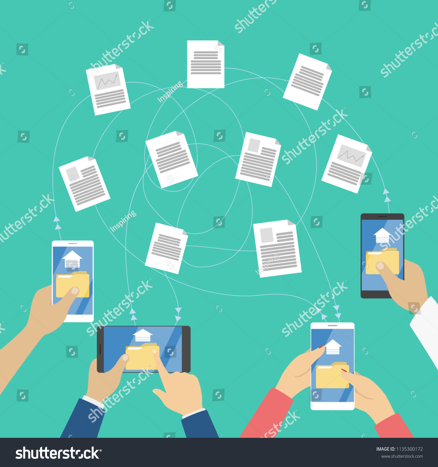 File transfer between the digital devices. Copy Royalty Free Stock Vector 1135300172