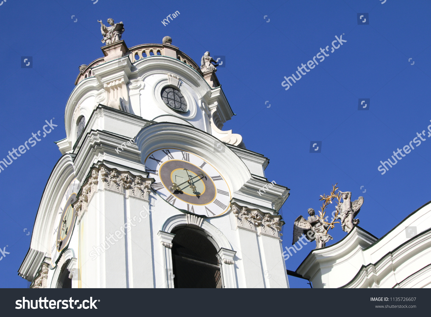 SALZBURG, AUSTRIA - MAY 28, 2018 : Architectural details of the Collegiate Church in Austria #1135726607