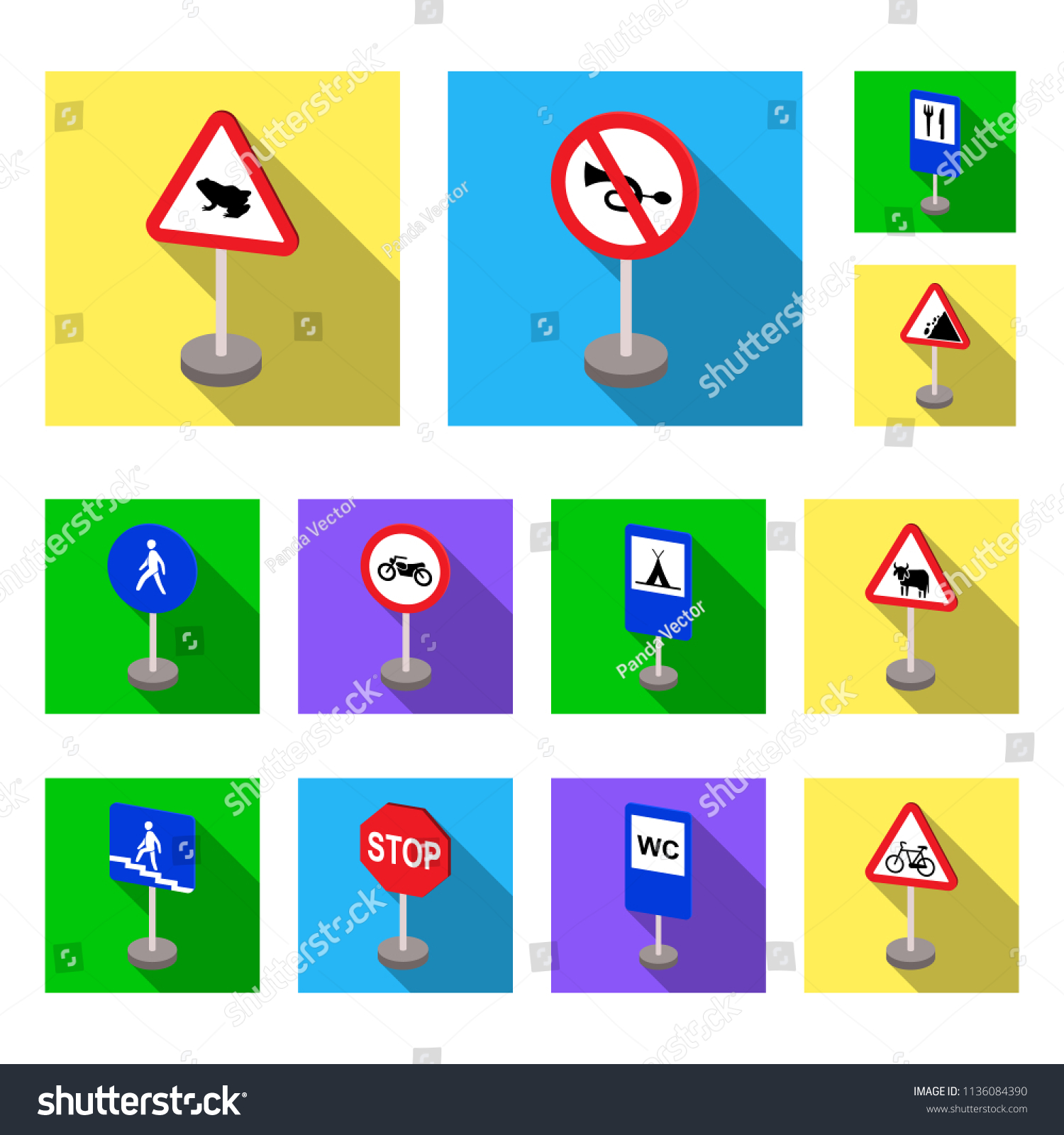 different-types-of-road-signs-flat-icons-in-set-royalty-free-stock