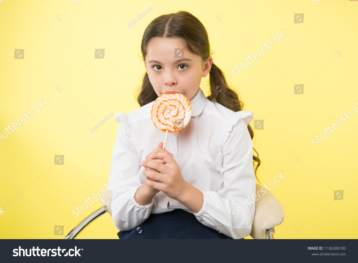 healthy eating. healthy eating and dieting concept. girl dont like healthy eating. healthy eating of little girl with lollipop. enjoying life. #1136308100