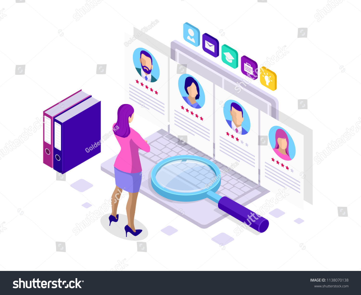 Isometric hiring and recruitment concept for web page, banner, presentation. Job interview, recruitment agency vector illustration #1138070138
