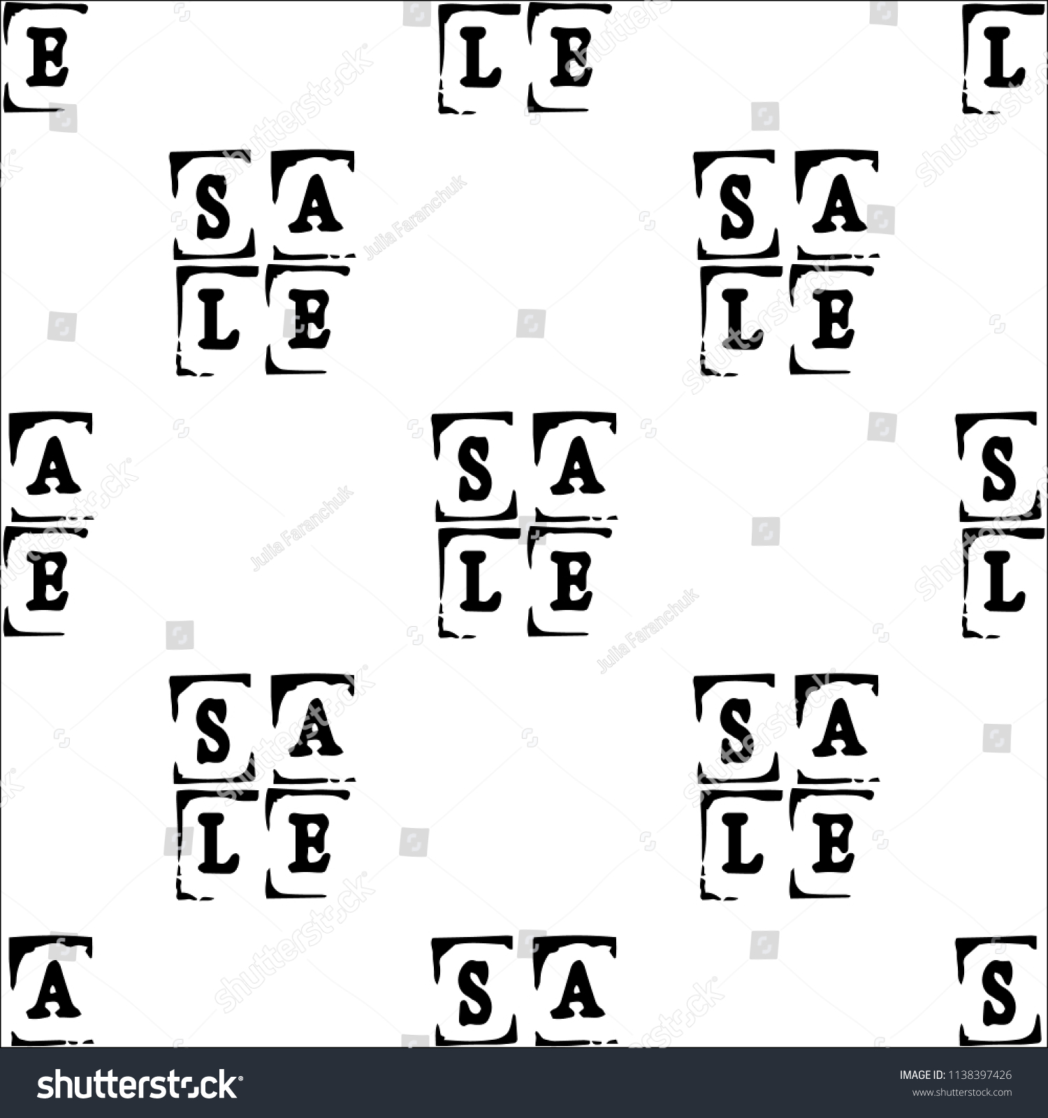 Sale. Event concept. Seamless Pattern. Letters of a word SALE - stamp. Black elements, white background #1138397426