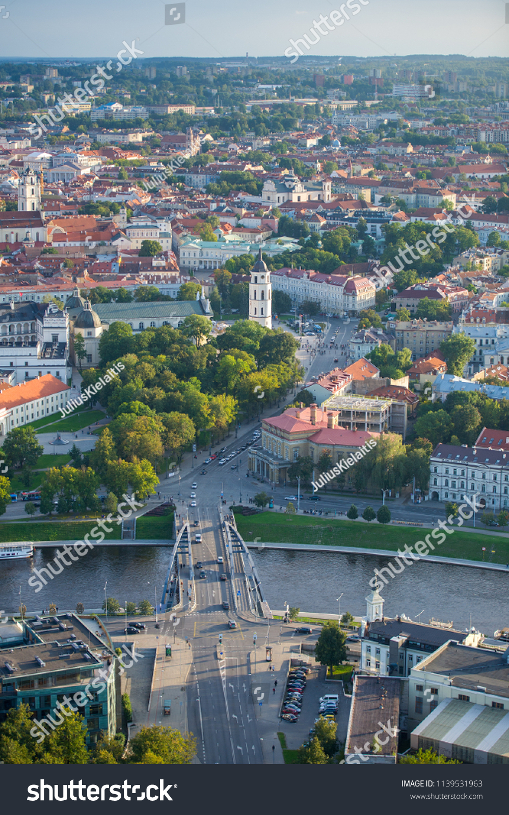 VILNIUS, LITHUANIA - SEP 16, 2017: Aerial View of Cathedral Square of Vilnius. Vilnius is known for its Old Town of beautiful architecture, declared a UNESCO World Heritage Site. #1139531963