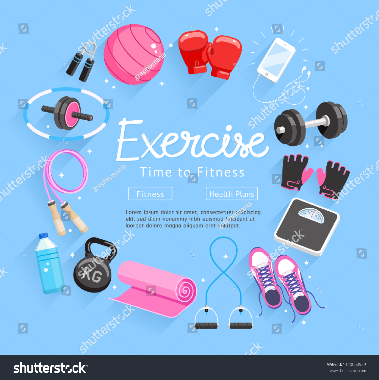 Set of Exercises equipment. Vector Illustrations. #1140060929