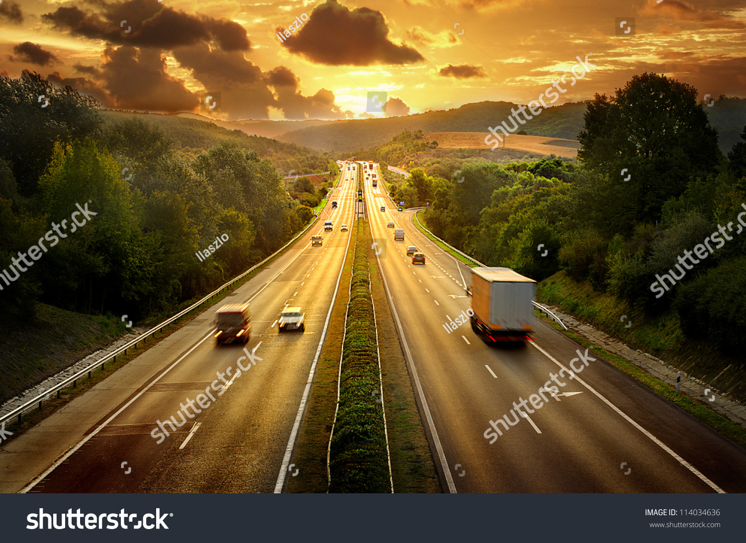 Highway traffic in sunset #114034636