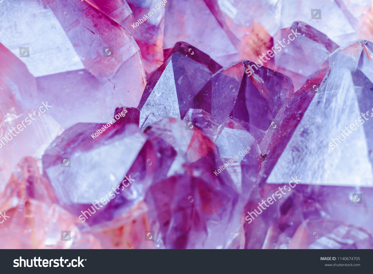 Crystal Stone macro mineral surface, purple rough amethyst quartz crystals #1140674705