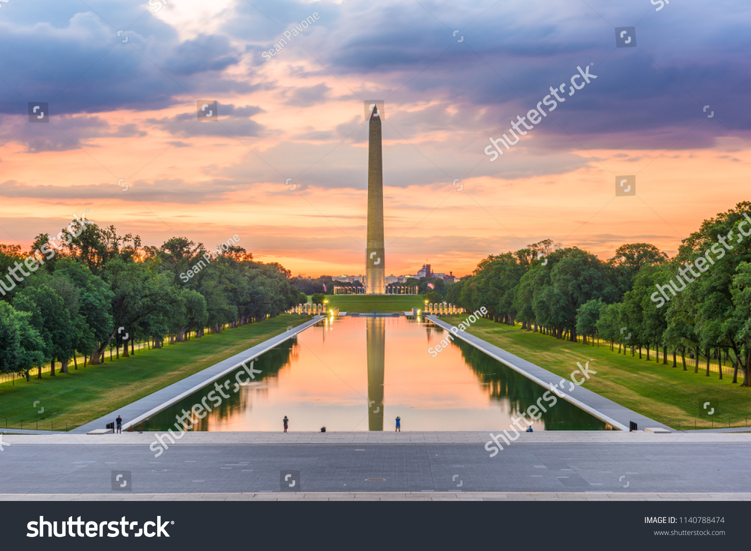 Washington Monument on the Reflecting Pool in Washington, DC, USA at dawn. #1140788474