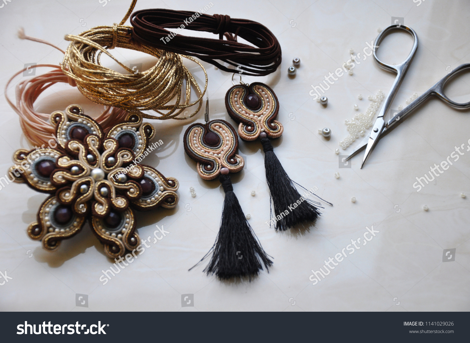 soutache. decoration handmade. handmade brooch. handmade earrings #1141029026
