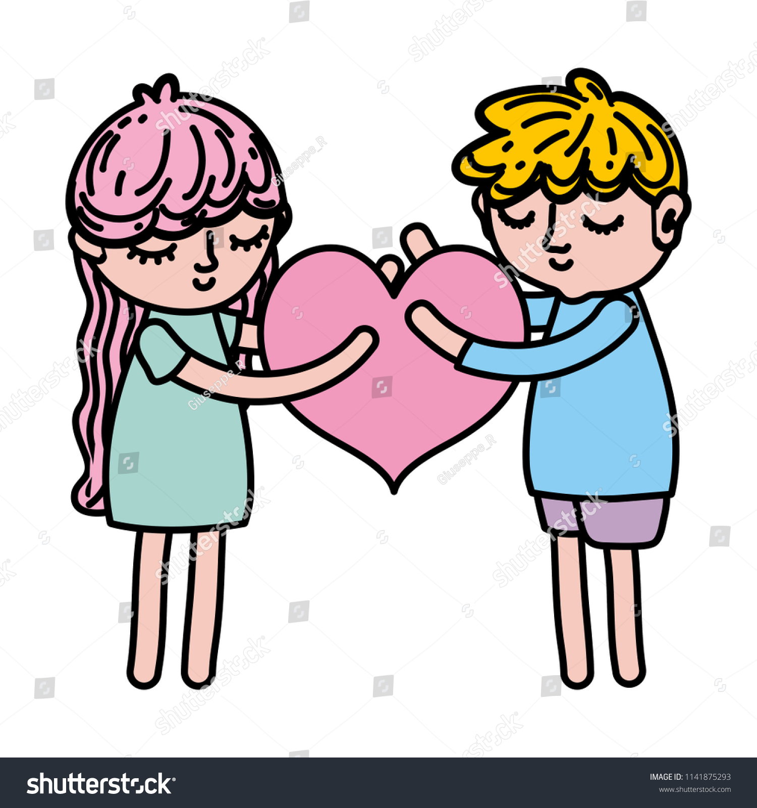 color boy and girl sleeping with heart and - Royalty Free Stock Vector ...