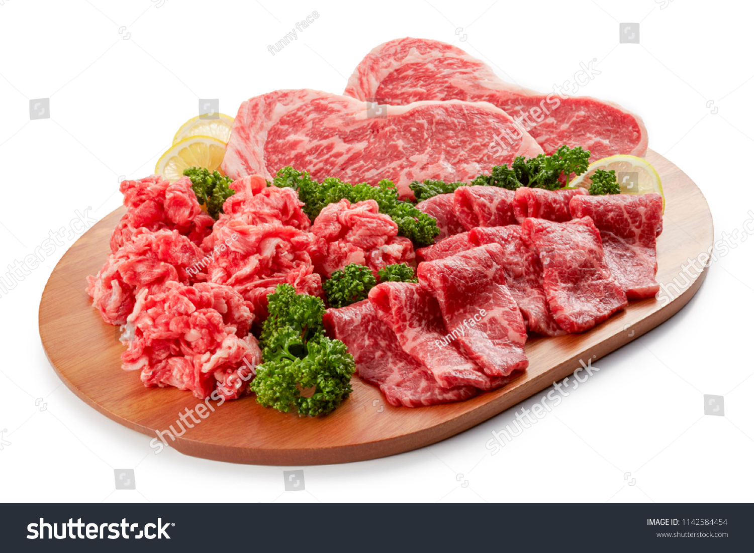 Premium Japanese wagyu beef sliced on plate #1142584454