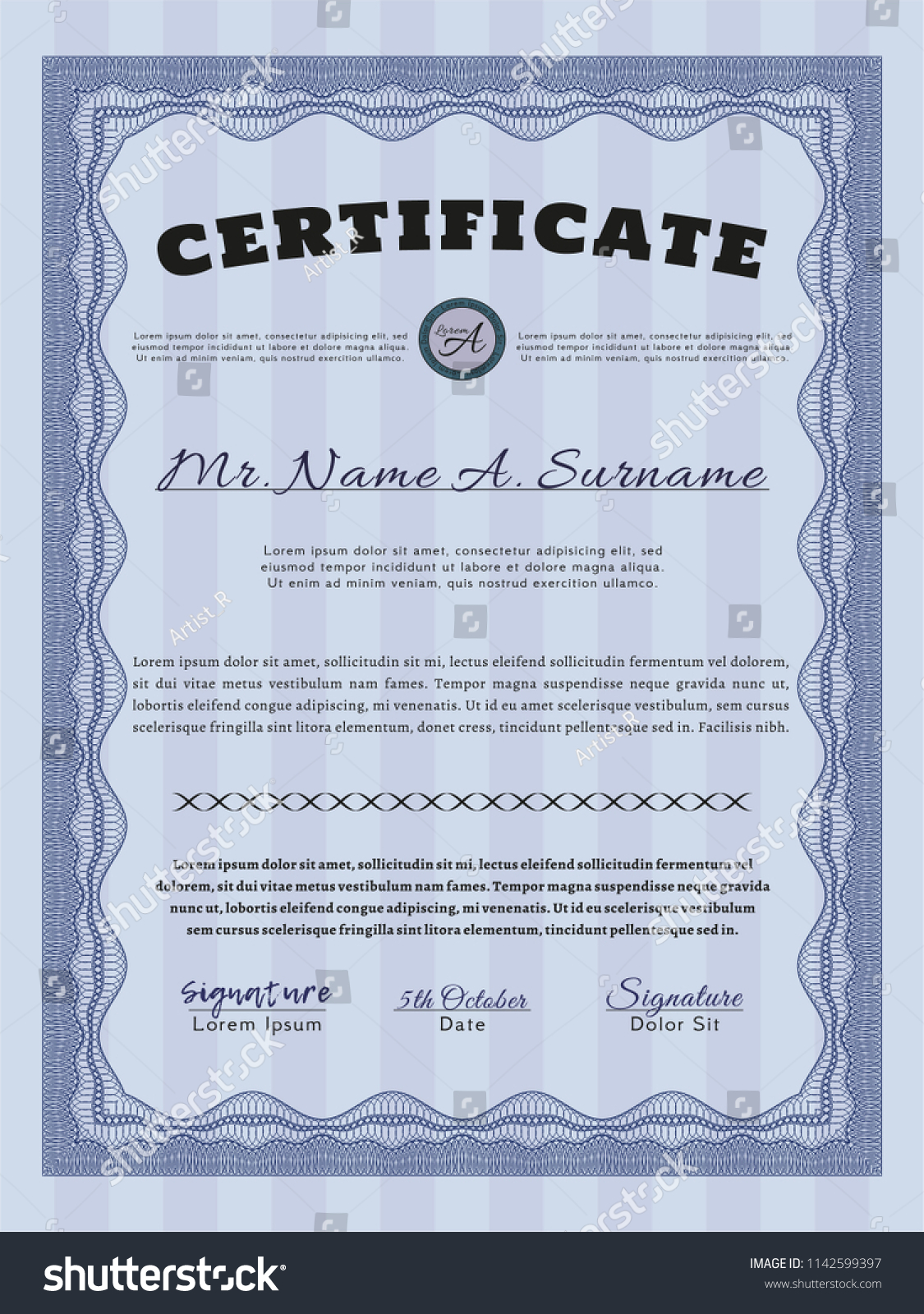 Blue Certificate of achievement template. Vector - Royalty Free Stock ...