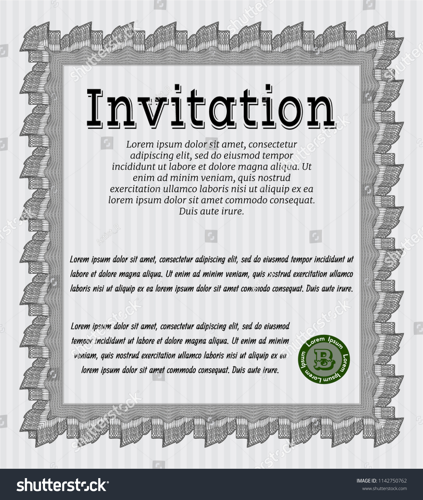 Grey Vintage invitation. Money style design. - Royalty Free Stock Vector 1142750762 - Avopix.com