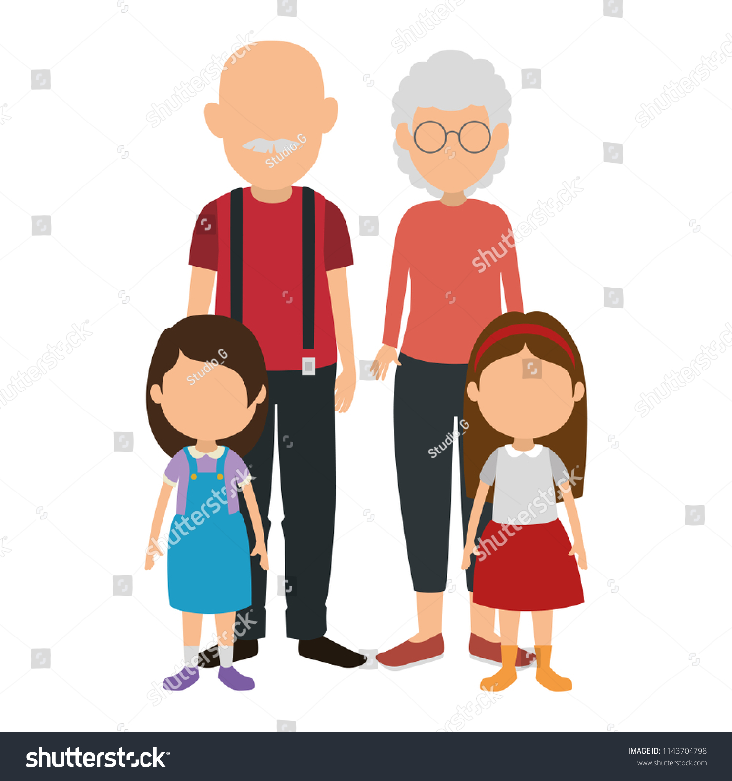 Cute Grandparents Couple With Kids Characters Royalty Free Stock