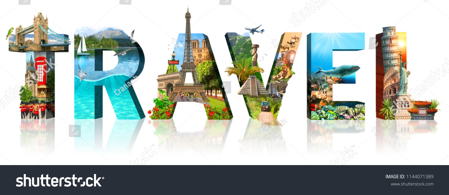 Travel. Collage of famous places of the world. Element for Advertisement, postcard, poster, and more. Isolated on white  #1144071389