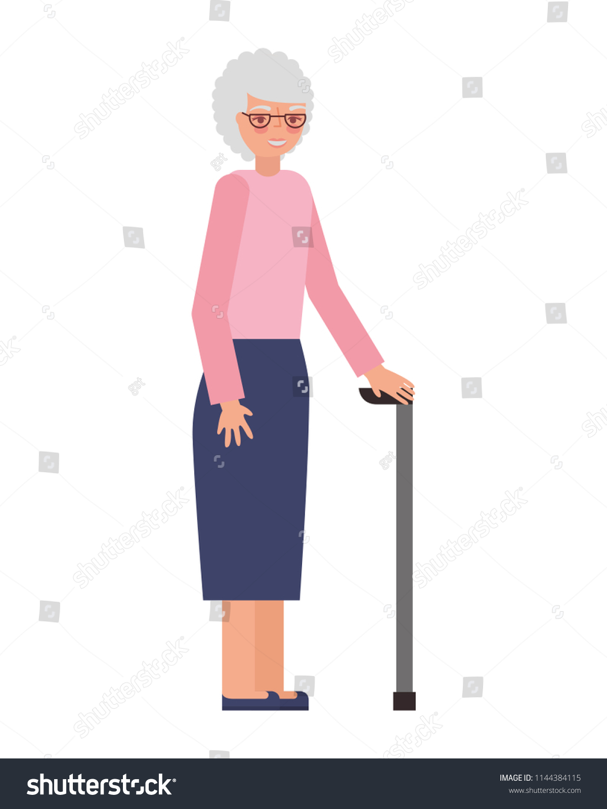 Cute Grandmother With Walking Stick Royalty Free Stock Vector Avopix Com