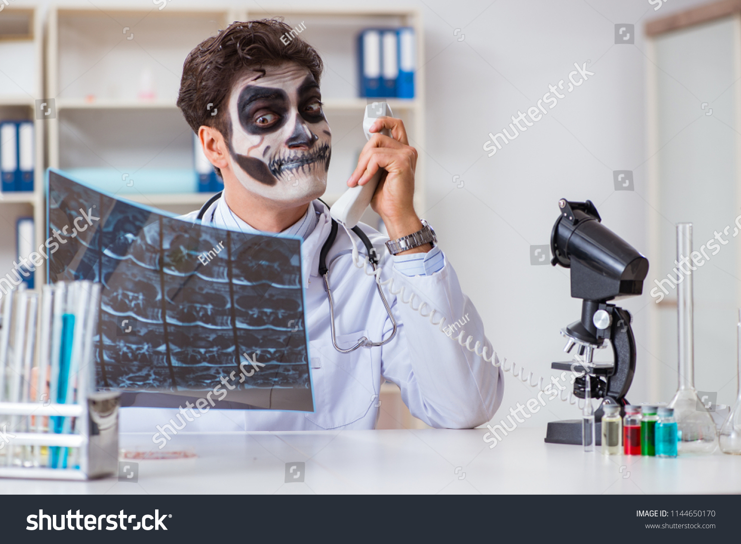 Scary monster doctor working in lab #1144650170
