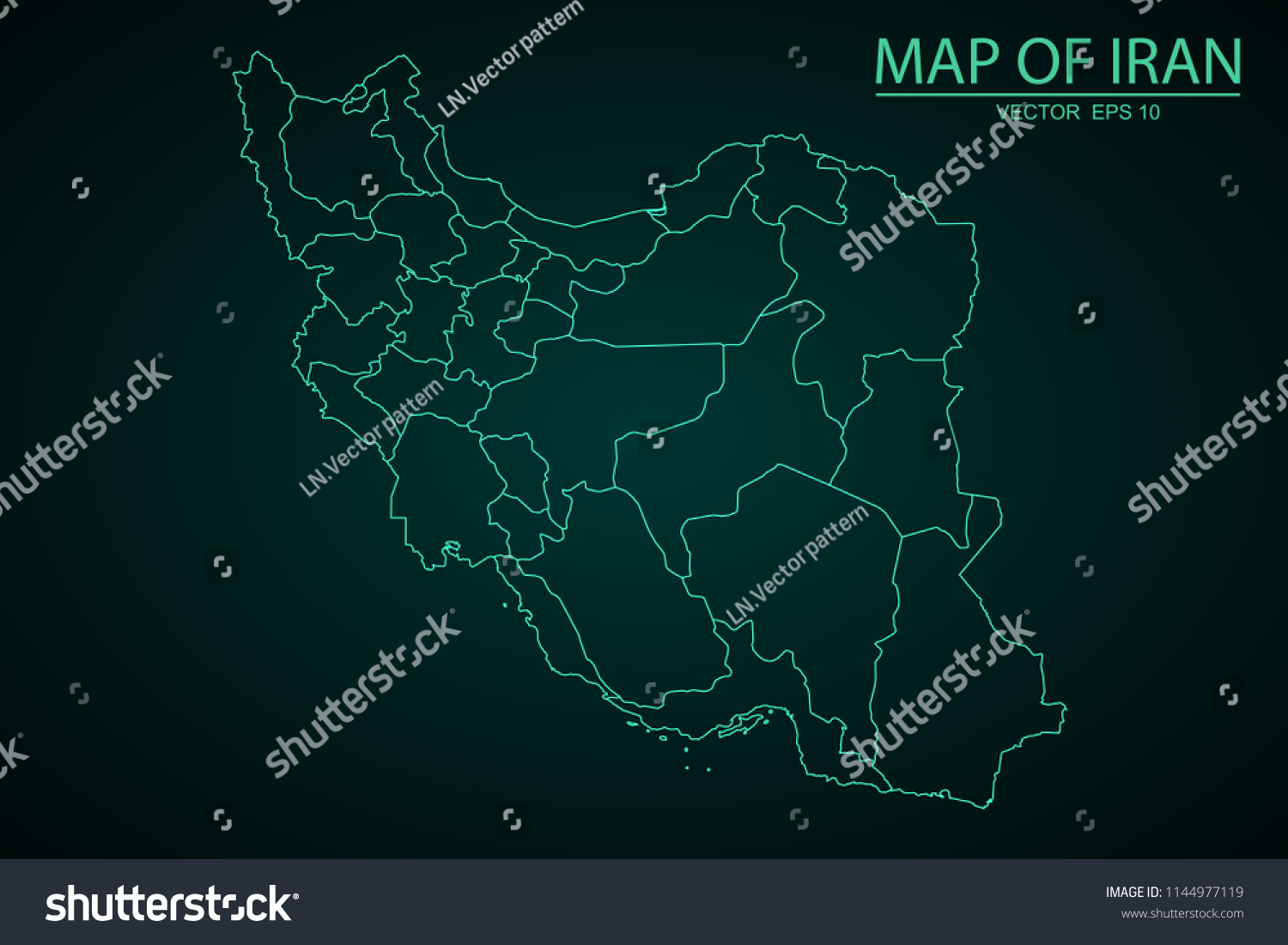 Map Of Iran Green Map On Dark Background Of Map Royalty Free Stock Vector 1144977119