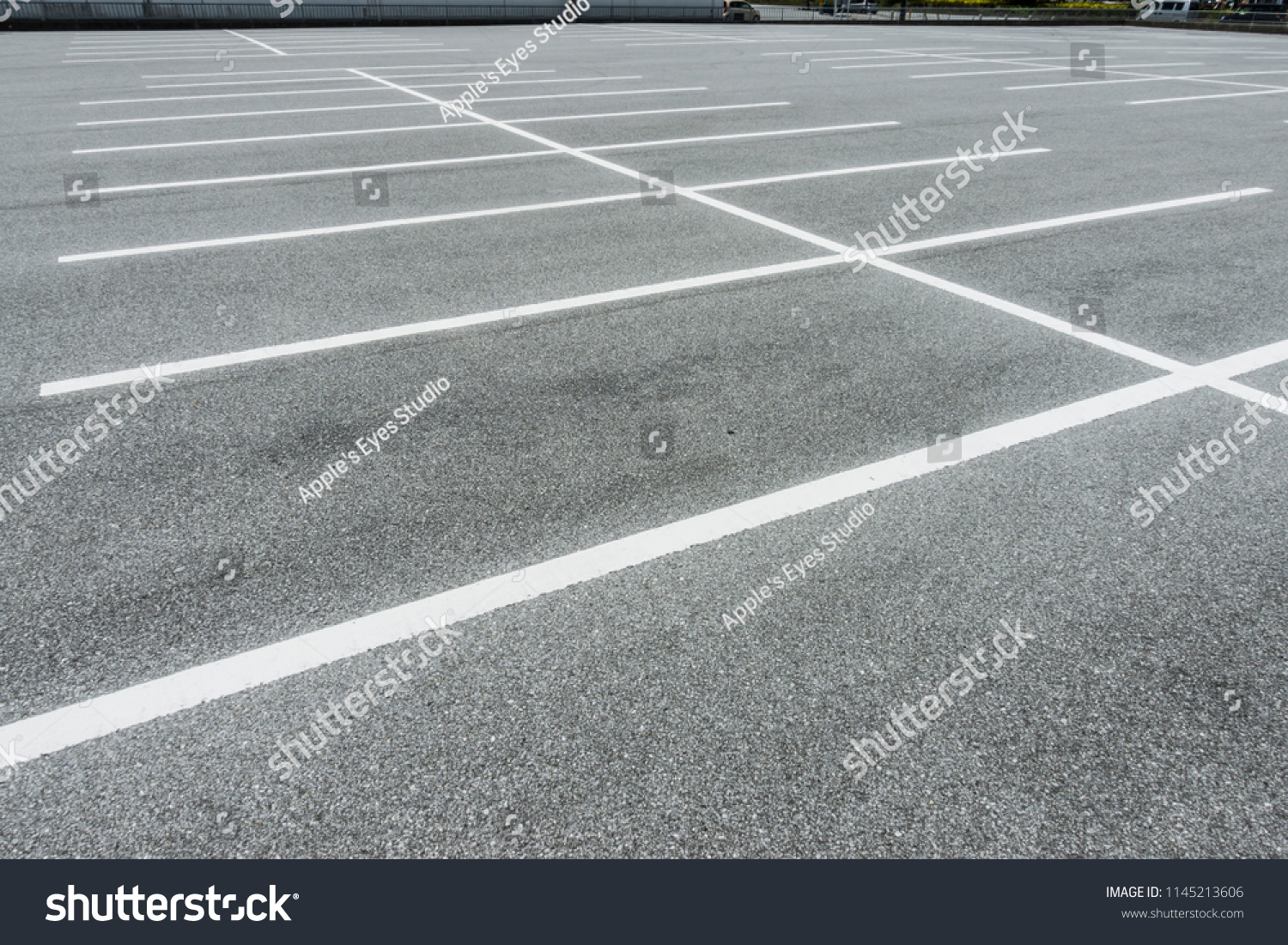 Empty parking lot, Vacant Parking Lot, Parking lane painting on floor, copy space #1145213606