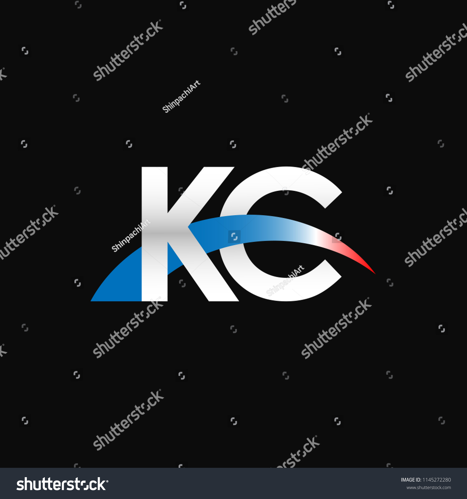 Initial Letters Kc Overlapping Movement Swoosh Royalty Free Stock