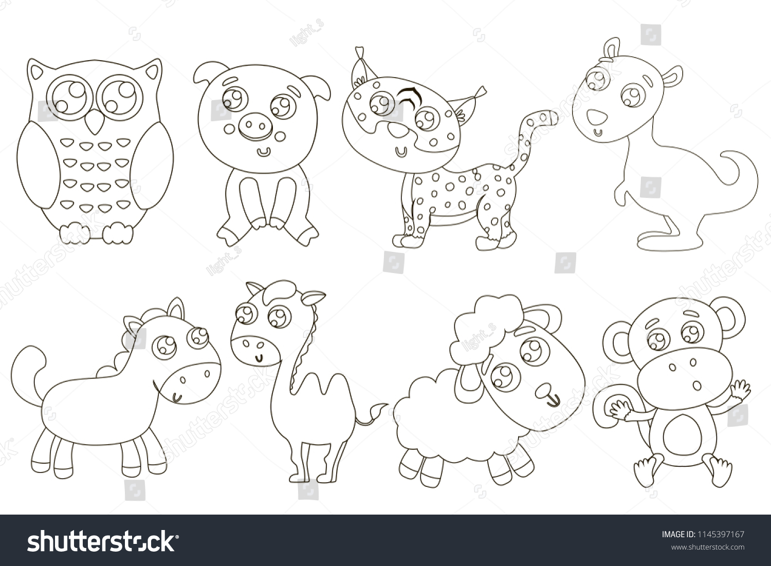 Cute outlined animals for coloring. Vector - Royalty Free Stock Vector ...