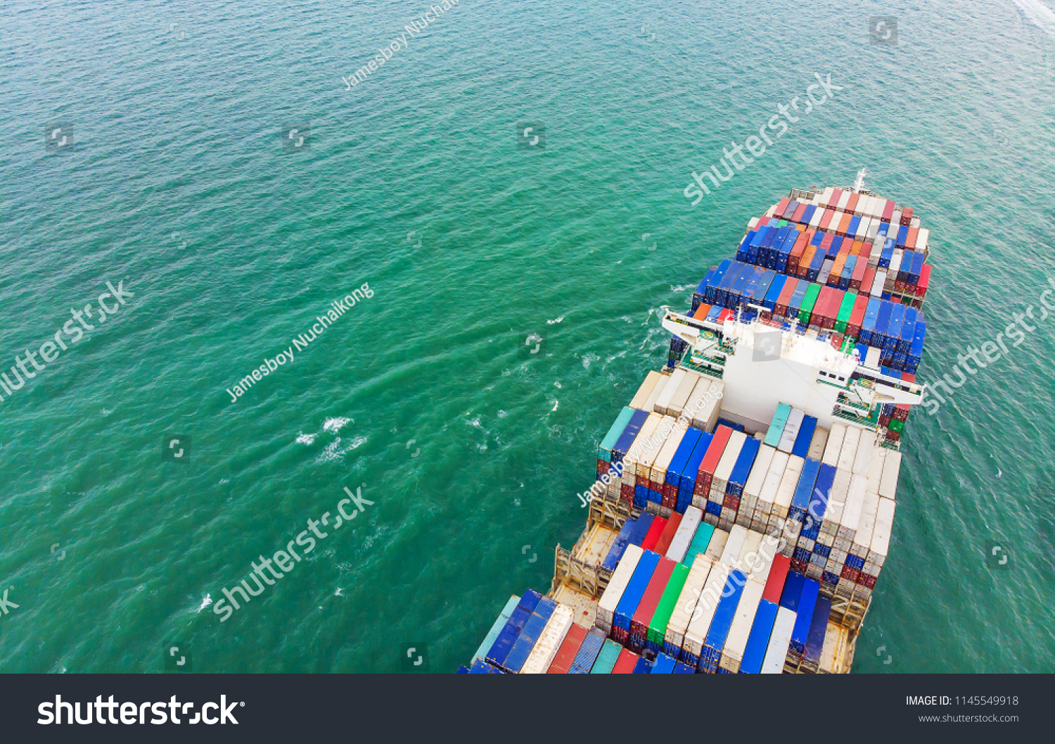 Logistics and transportation of Container Cargo ship and Cargo import/export and business logistics,Aerial view from drone #1145549918