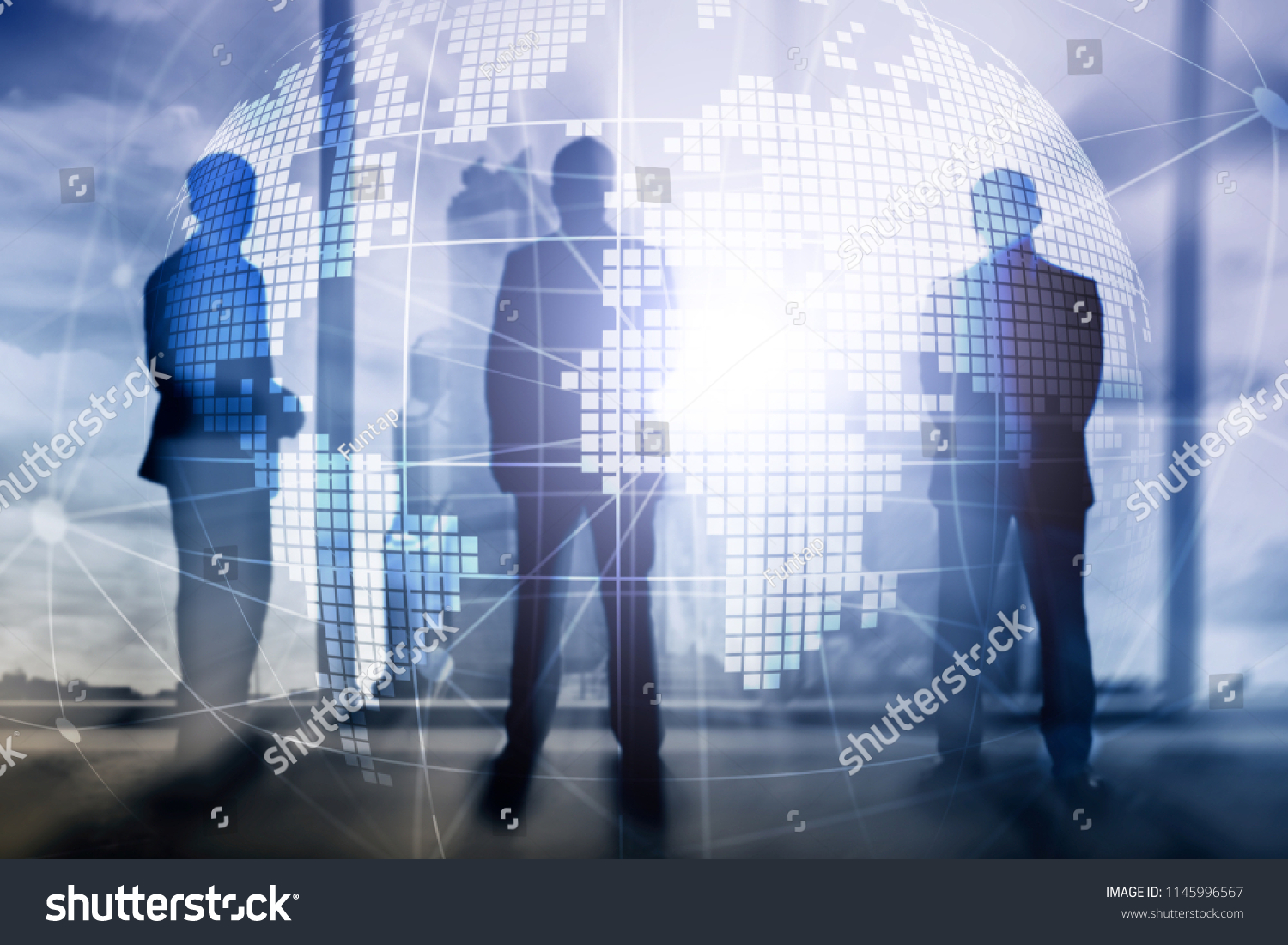 3D Earth hologram on blurred background.Global business and communication concept. #1145996567